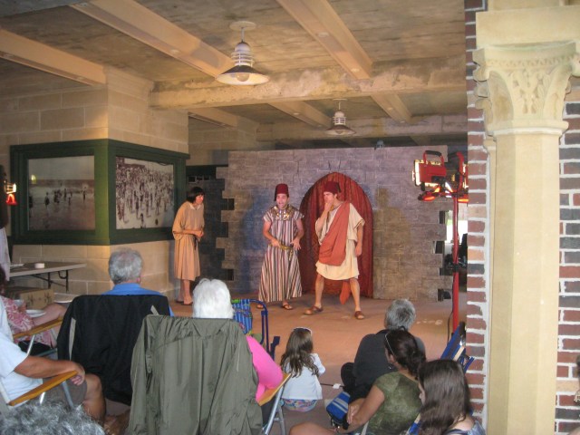 Despite the threat of rain, Hip to Hip squeezed their production of "A Comedy of Errors" under the walkway at Riis Park Bathhouse in July 2012. 